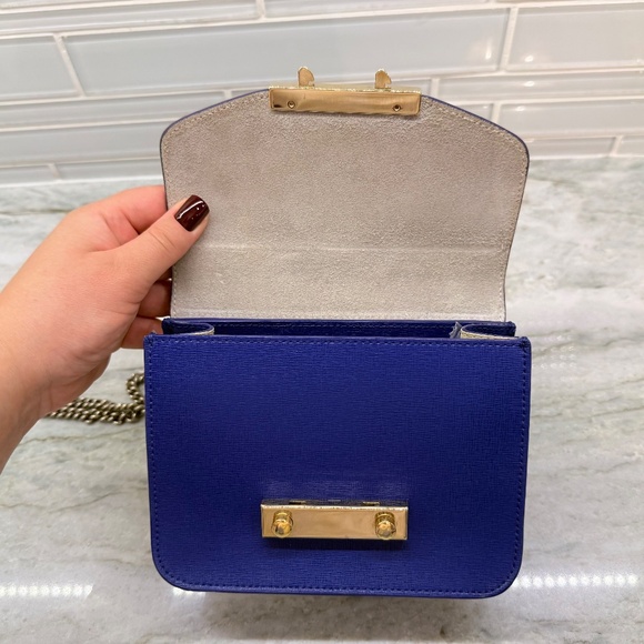 FURLA Navy Blue Crossbody With Gold Chain Strap - Picture 7 of 12
